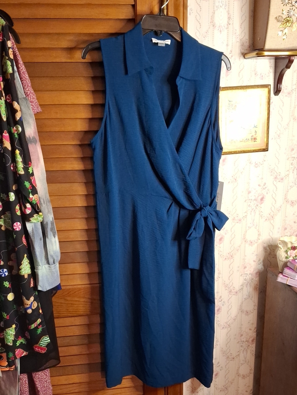 Calvin Klein Cypress (Teal) Sleeveless Faux Wrap Dress 14 NWT
